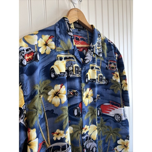 ferugini shirt button Up Men Size XL Haiwian Classic Cars Polyester - Picture 3 of 7